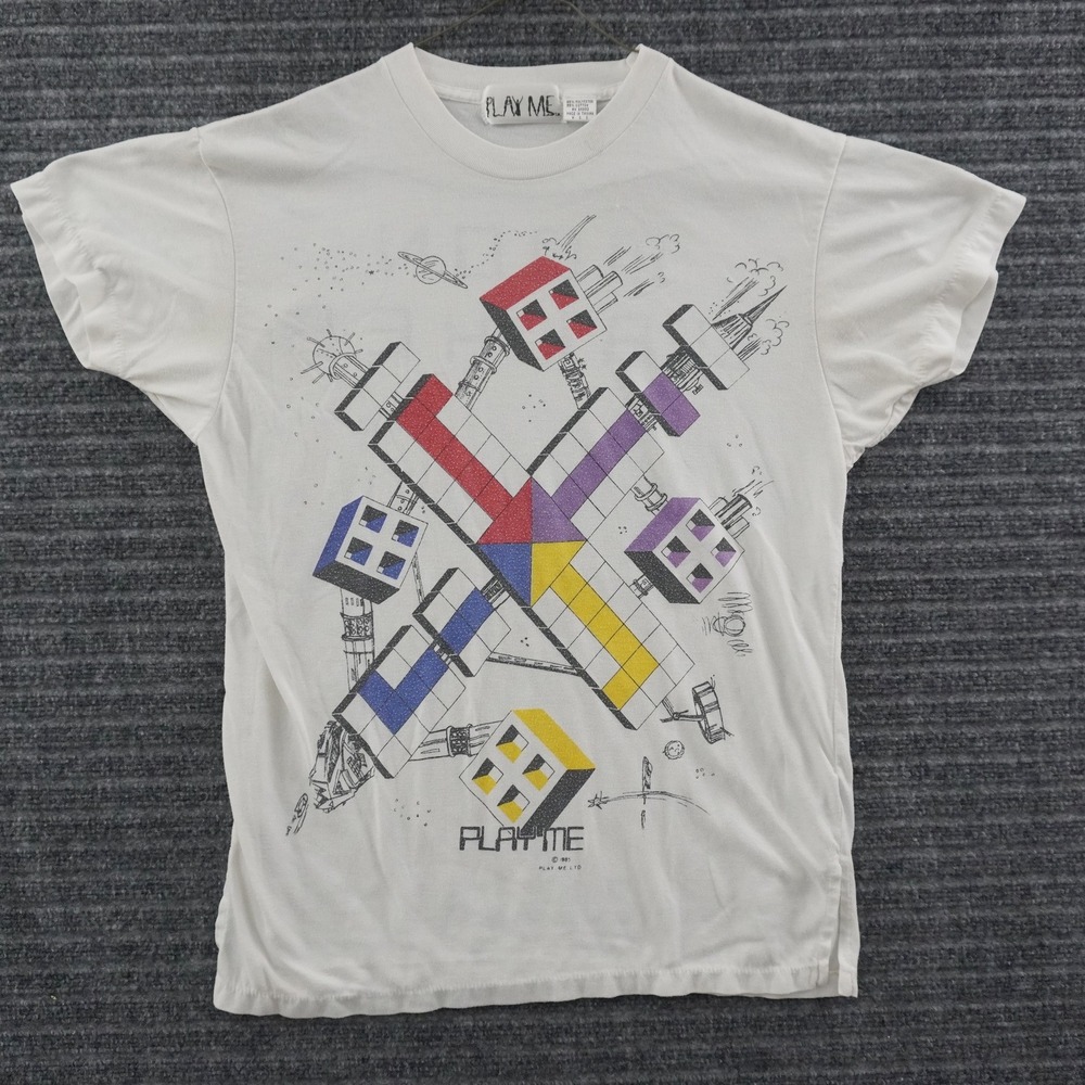 Vintage 80s Play Me Moon Walker T-Shirt Mens L White Space Graphic 1985
